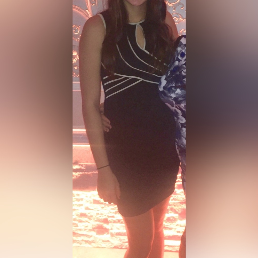 Elegant Black Women's Dress with Gold Trim